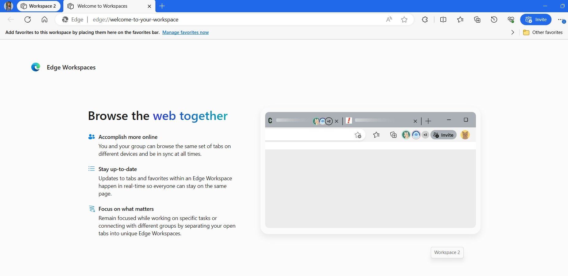 Workspace in Microsoft Edge.