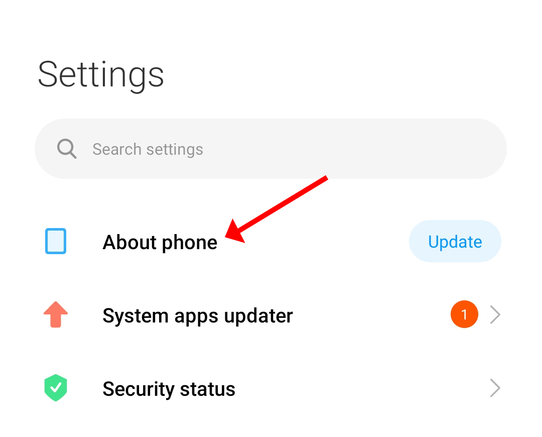 Xiaomi Redmi Settings.