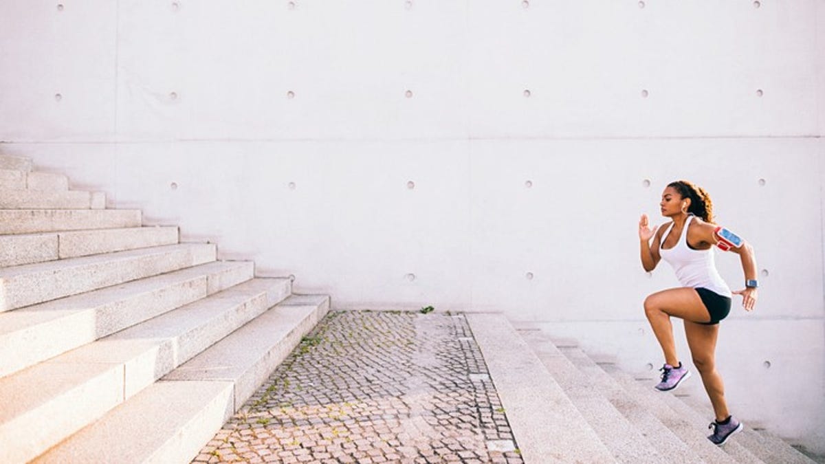 woman working out on stairs