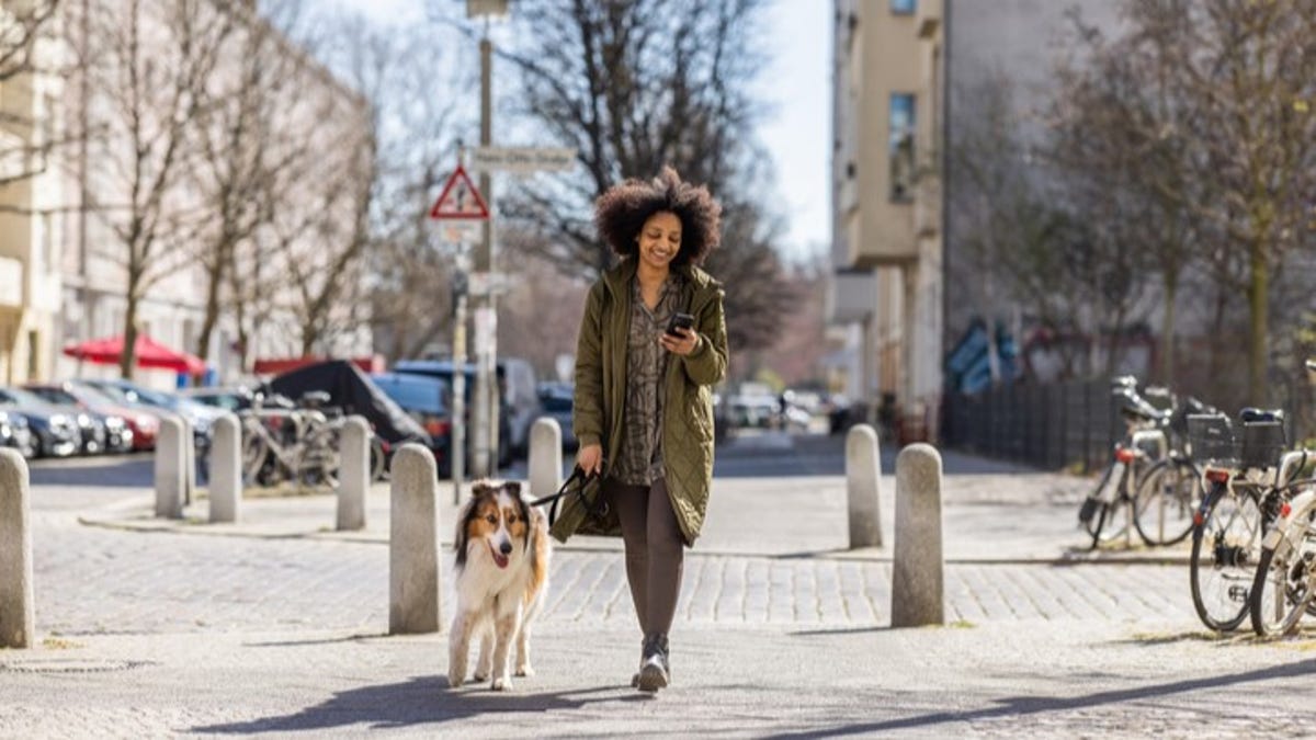 woman walking her dog