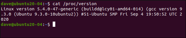 cat /proc/version in a terminal window