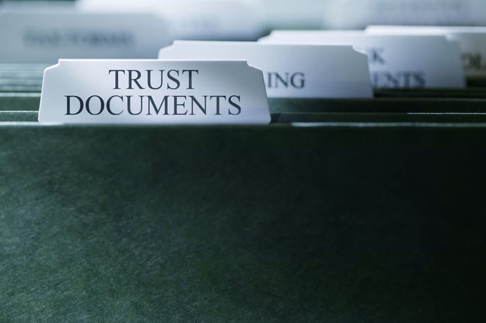 Filing folders, one saying "trust documents."