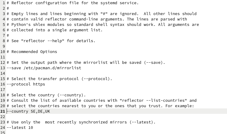 The contents of the Reflector configuration file