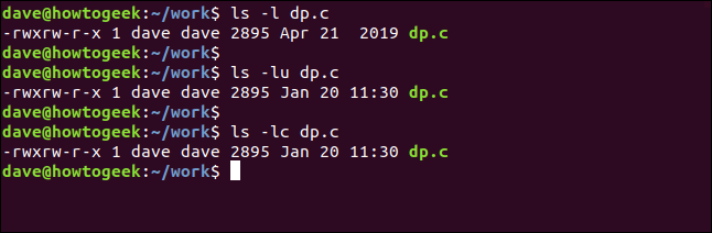 ls -l dp.c in a terminal window