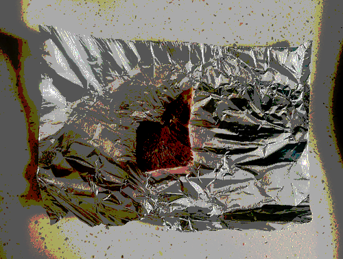 steak in foil on counter