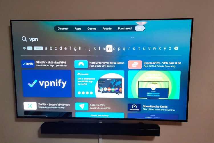 A TV showing the search results for VPNs on Apple TV