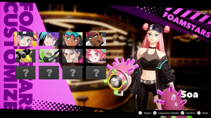 Soa's character screen in Foamstars.