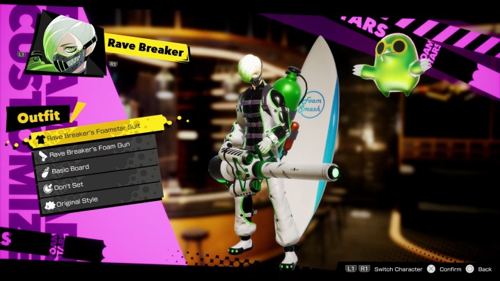 Rave's customization menu in Foamstars.