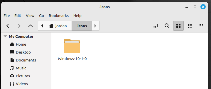 Windows 10 icon folder in the icons folder in a Linux home directory