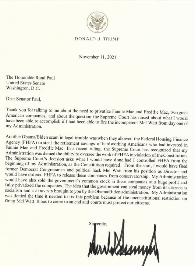 Trump letter to Rand Paul