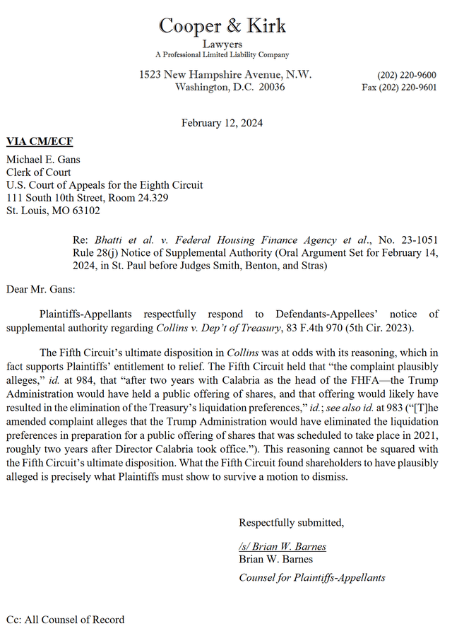 Eighth Circuit Court Letter