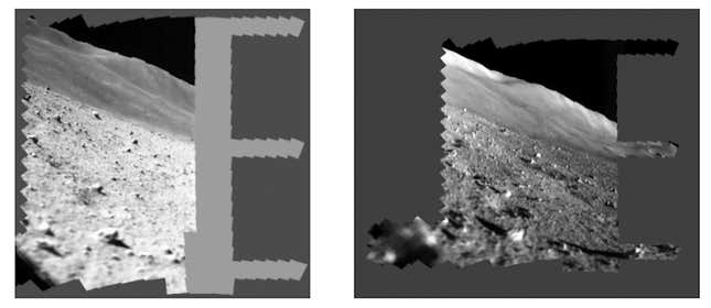 Two mosaic images, taken of the same location but at different times of the day.