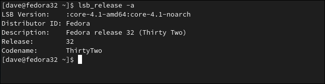 output of lab_release on Fedora in a terminal window