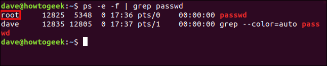 ps -e -f | grep passwd in a terminal window