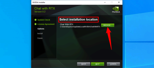 The install location for Chat with RTX. 