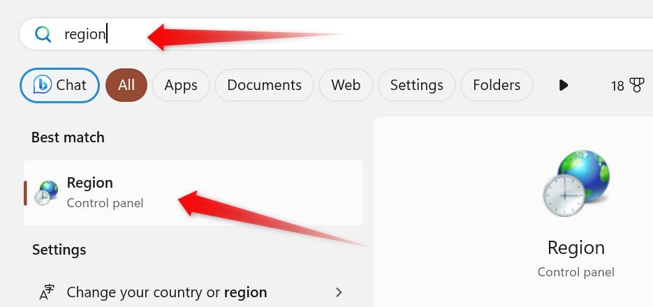 Opening the region settings in the Windows Control Panel.