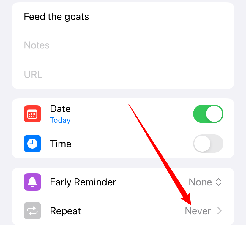 Tap anything in the row next to 'Repeat.'