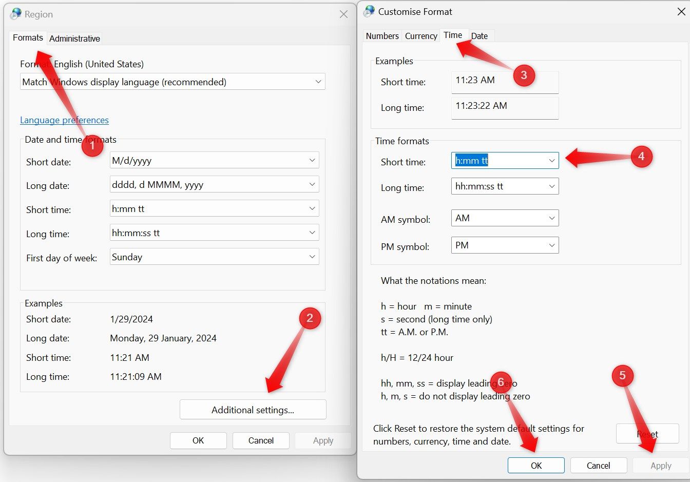 Changing the time format from the additional region settings.