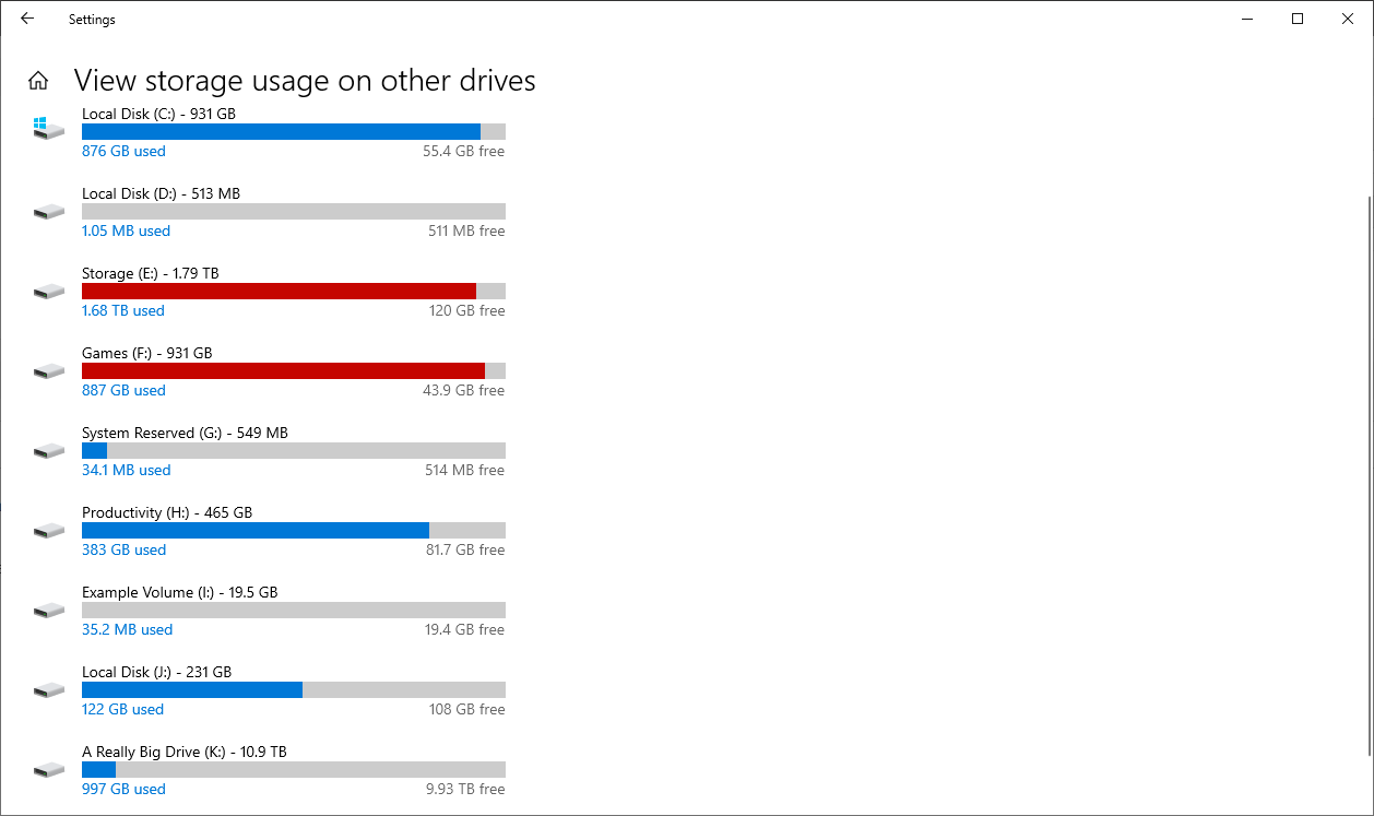 The storage drives on the example PC. 