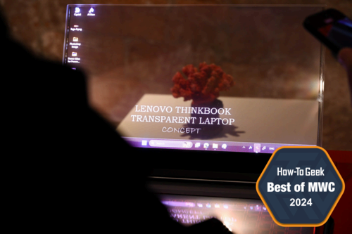 The Lenovo ThinkBook Transparent Laptop Concept on display at MWC 2024