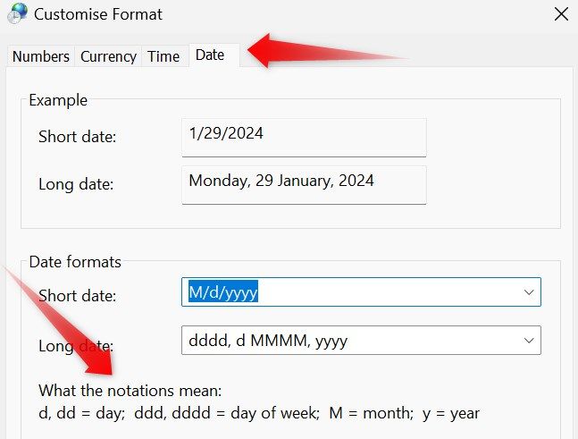 Changing the date format in the region settings on Windows.