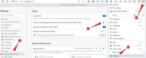 Turning off the background process from Microsoft Edge settings.