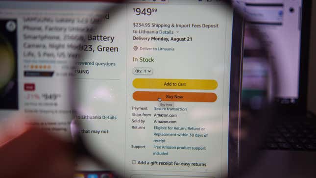 Image for article titled Amazon’s &#39;Buy Box&#39; Allegedly Tricks You Into Paying More, Lawsuit Claims