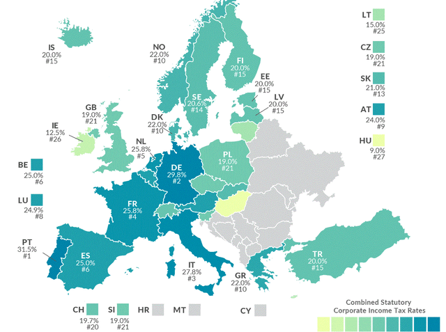 Europe corporate taxes map