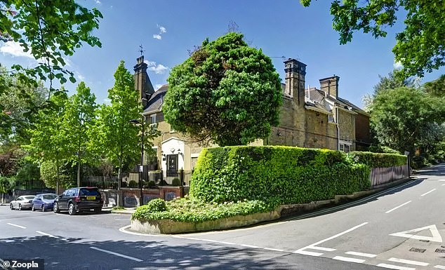 The property is an unusual corner house on a site bounded by Redington Road and Oak Hill Park