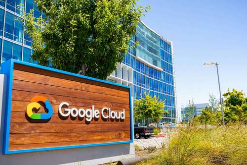 Close up of Google Cloud sign displayed in front of their headquarters in Silicon Valley, South San Francisco bay area.