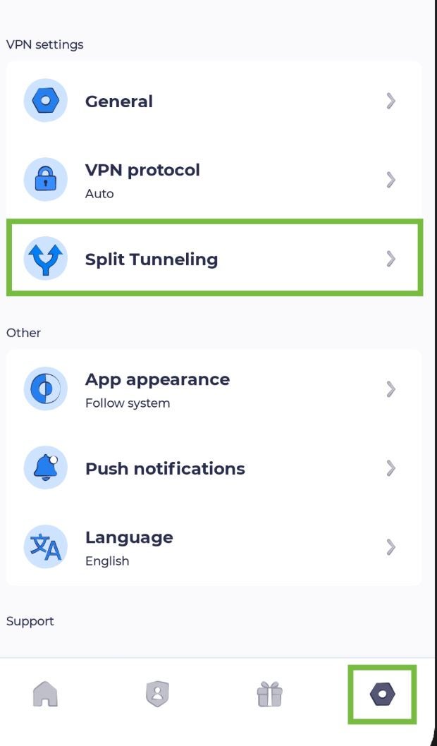 Atlas VPN split tunneling.