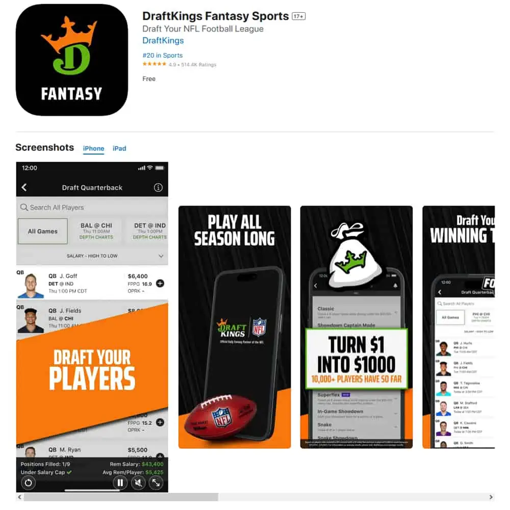 DraftKings Fantasy app