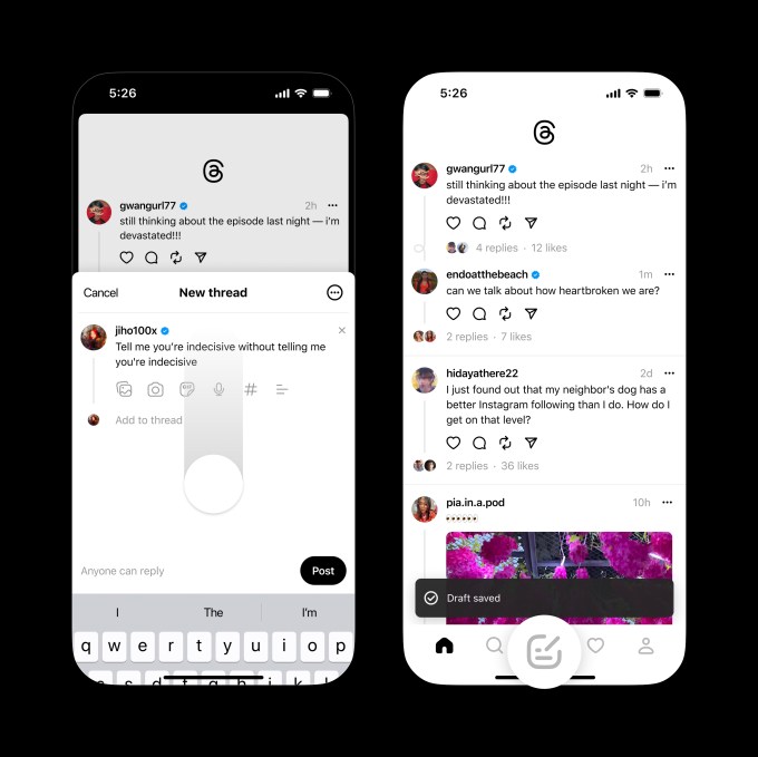 Threads now lets people save a draft 