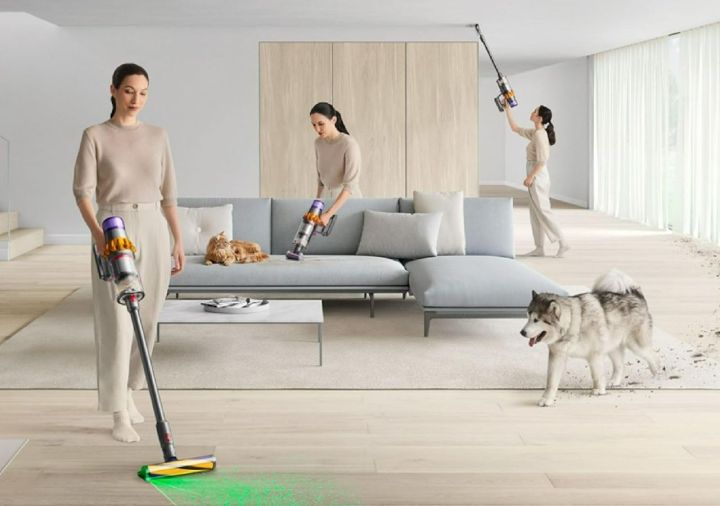 The Dyson V15 in use.