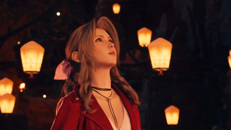 Aerith among lanterns in FFVII Rebirth