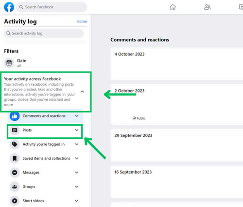 Facebook Activity across Facebook view