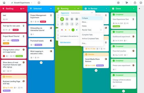 Kanban-style board in MeisterTask.