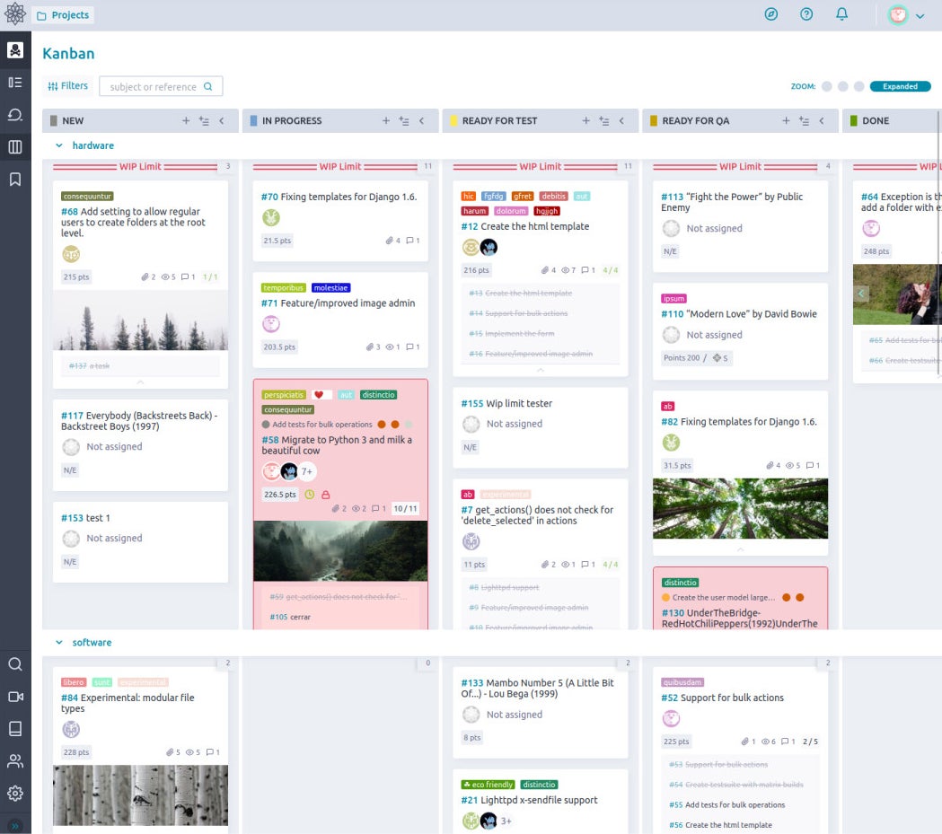 Taiga board visualizing a workflow in expanded zoom.