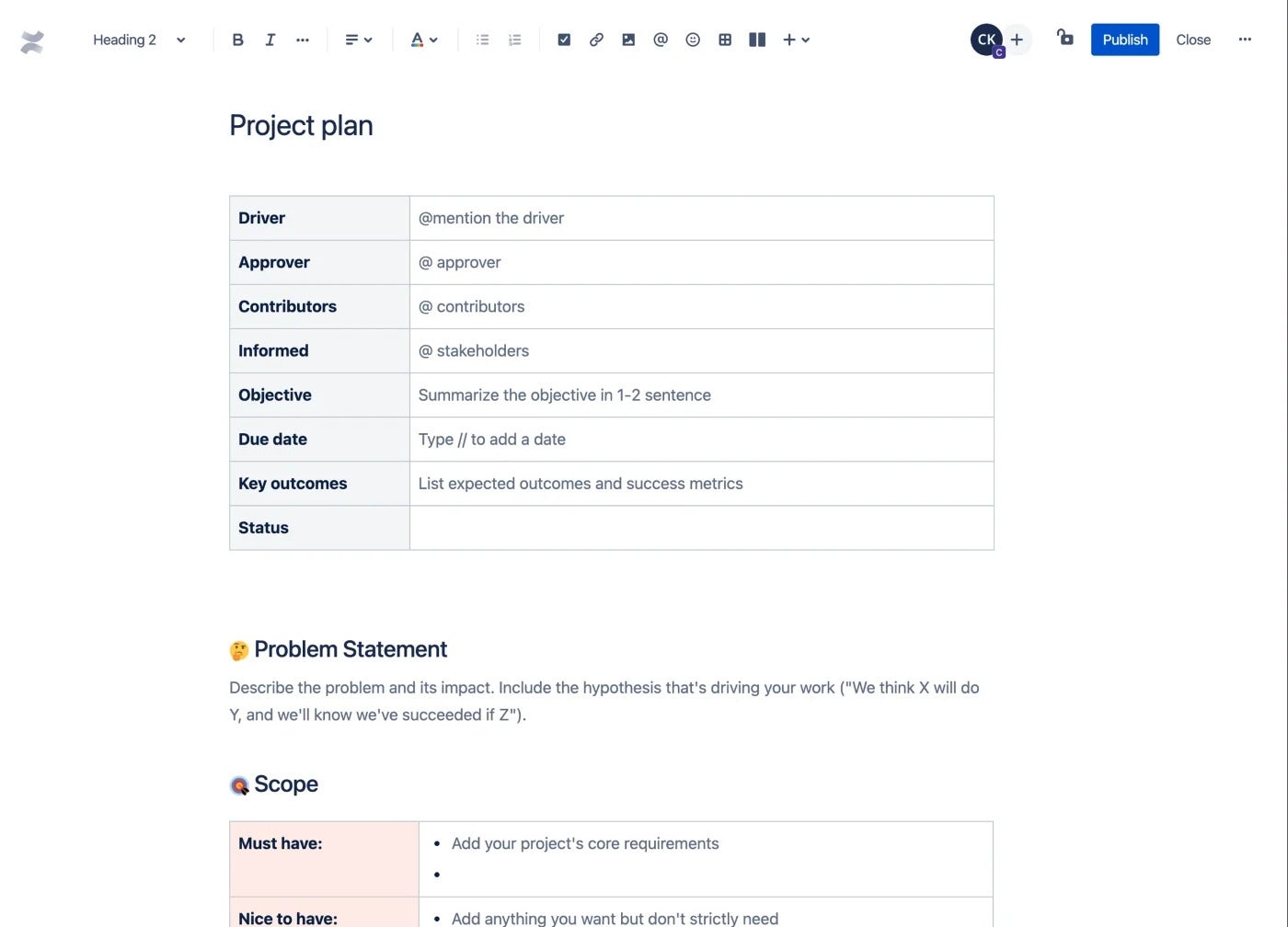 A Confluence template streamlining project planning.