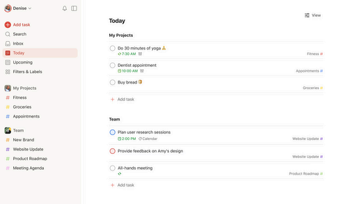 Todoist displays all your upcoming tasks in one place.