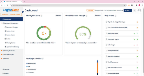 Main LogMeOnce dashboard.