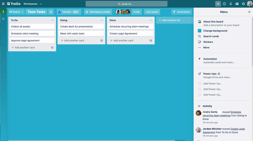 Trello board view presenting project tasks in an easy and intuitive manner.