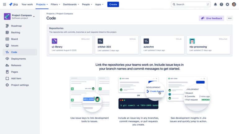 Jira project compass dashboard.