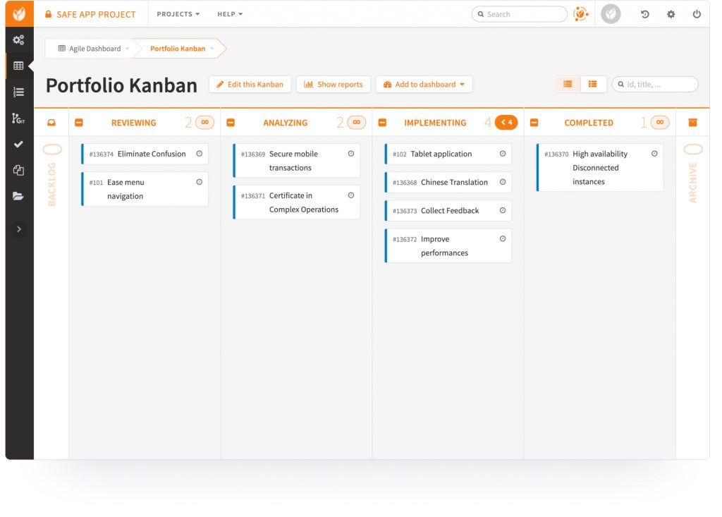 Tuleap kanban streamlining a workflow.