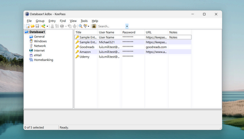 Saved logins in KeePass.
