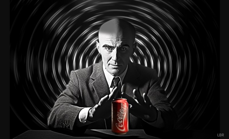 Threatening person suggesting cola with hypnotic background