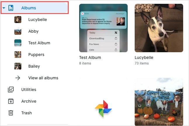 Google Photos Albums on the web.