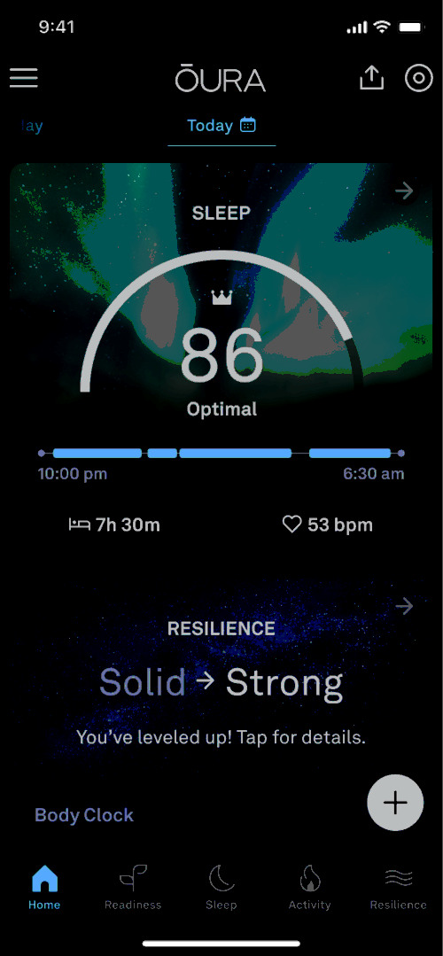 Screen shot of the Oura resilience feature 