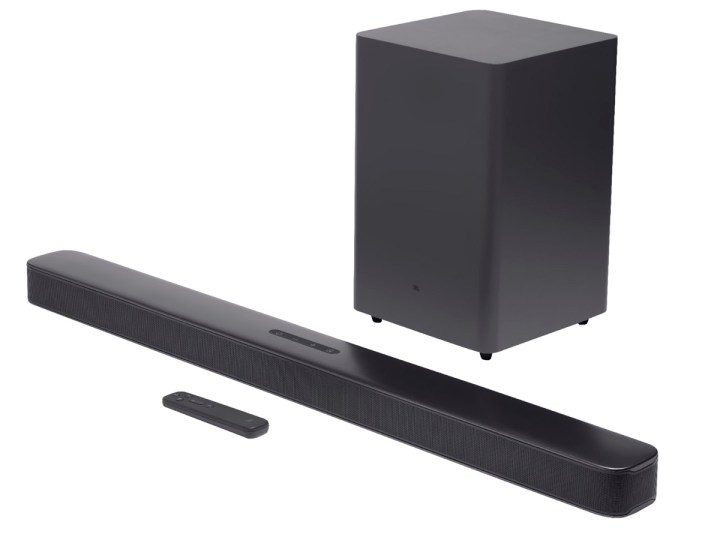 The JBL Bar 2.1 Deep Bass soundbar with a subwoofer, on a white background.