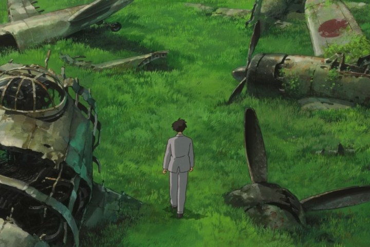 Jiro walks through a plane graveyard in The Wind Rises.